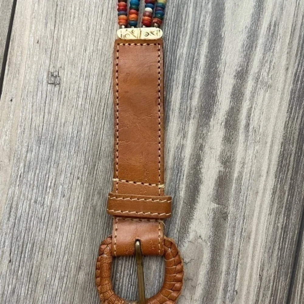 Leather & Colored Bone Bead Belt Made in India Fits 35” Waist | Handmade
